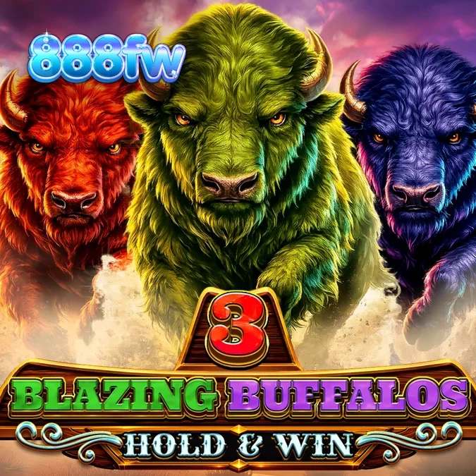 Pemandangan visual slot 3 Blazing Buffalos dengan latar belakang ngarai neon